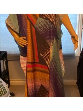 Abstract Multicolor Maxi Dress in Purple, Teal, Gold